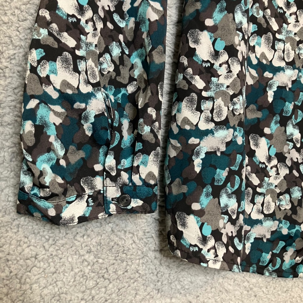 Croft&Barrow Button Up Blouse Women 2X Plus Teal Office Artsy Ruffle Spring Top - Picture 6 of 7
